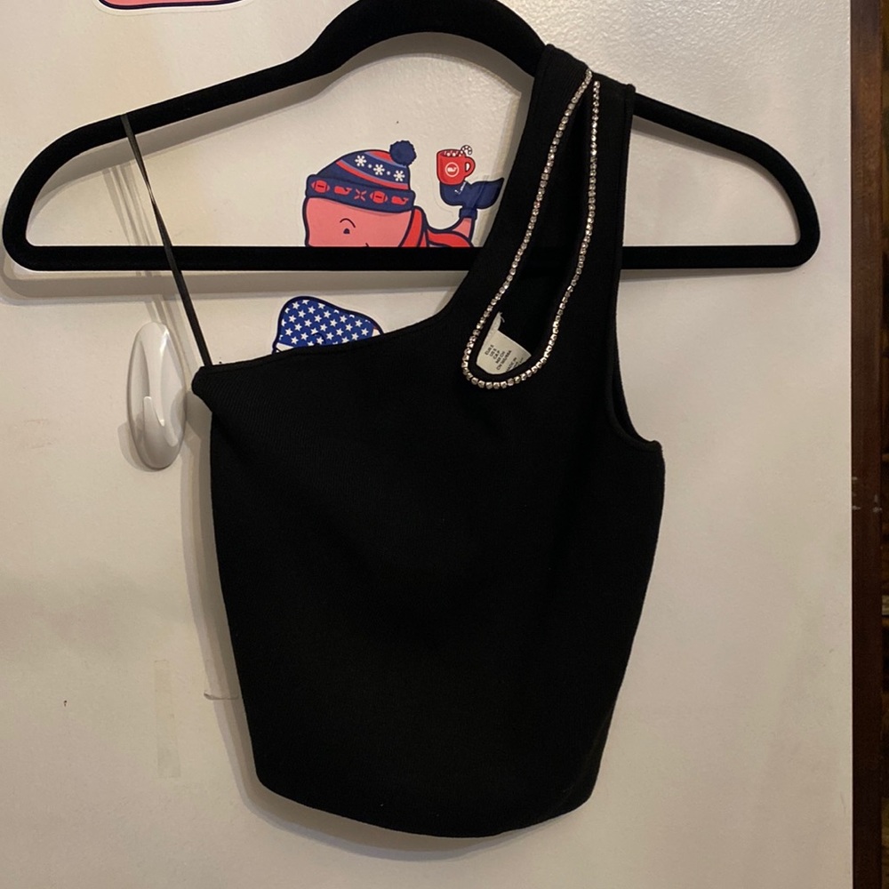 H&M Women’s One Shoulder Glitter Accent Crop Top